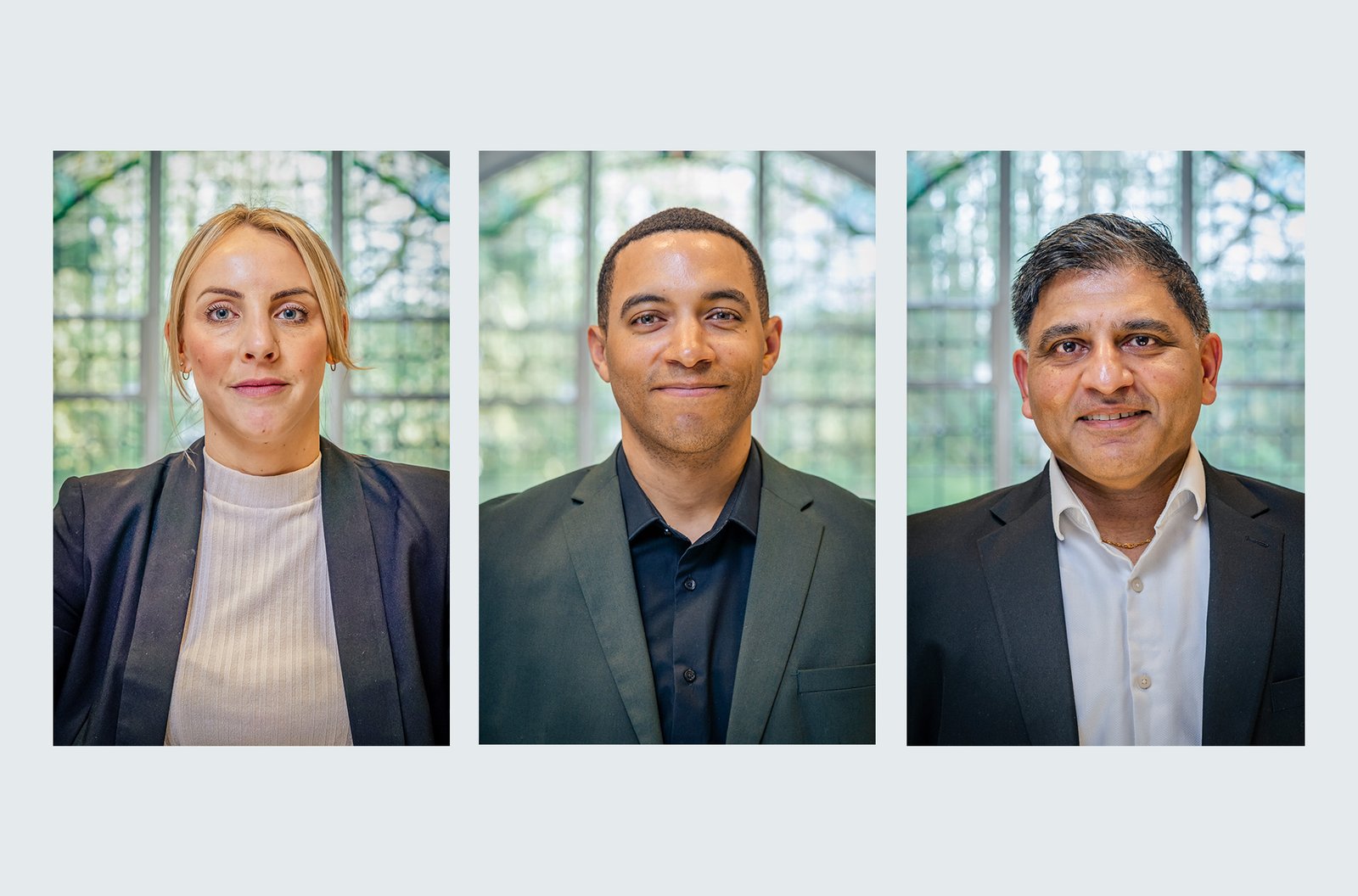 3 Headshots of members of the Baynham Meikle team