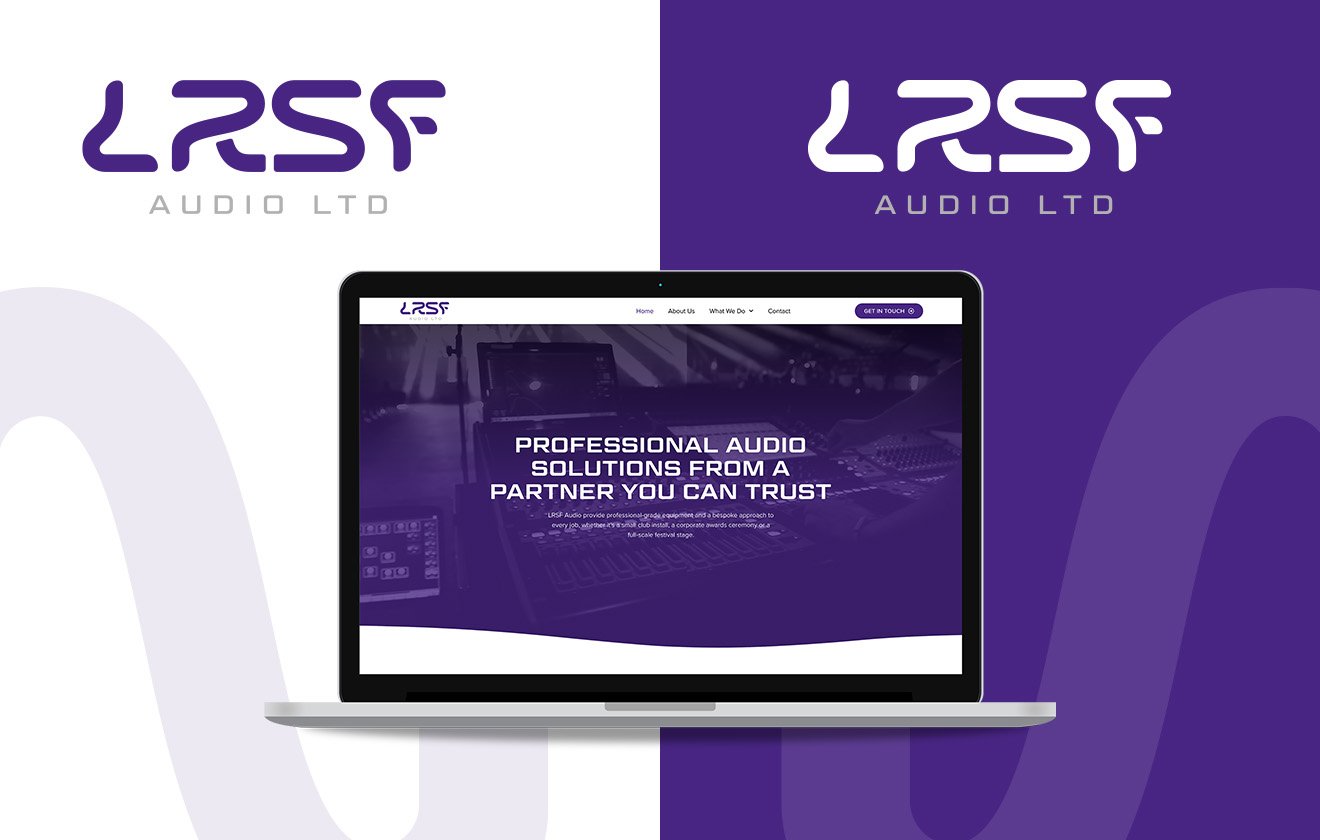 The logo for LRSF audio on tope of a white an